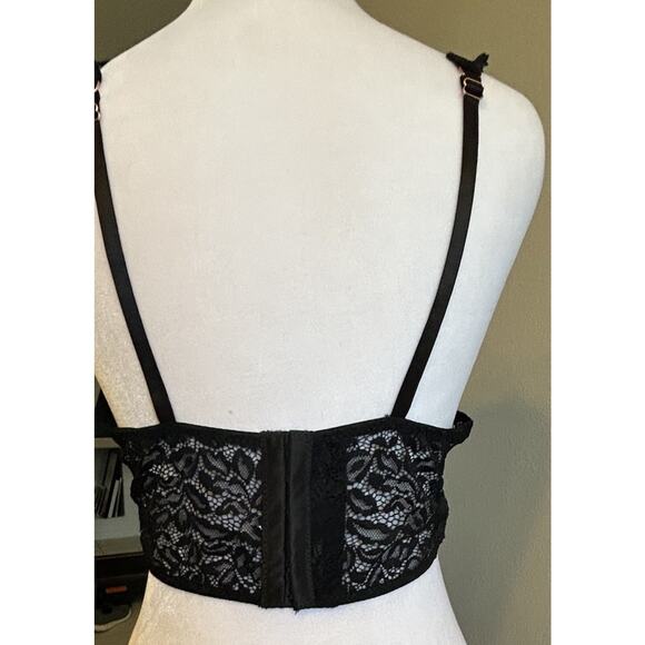 90s Marilyn Monroe Bra 36B Black Lace Corset Longline Sexy Romantic Lingerie - Picture 5 of 10